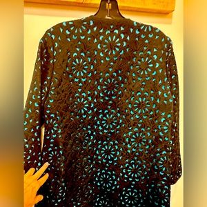 Grace Chuang shimmering Evening Jacket Women Small Cut out overlay blk turq